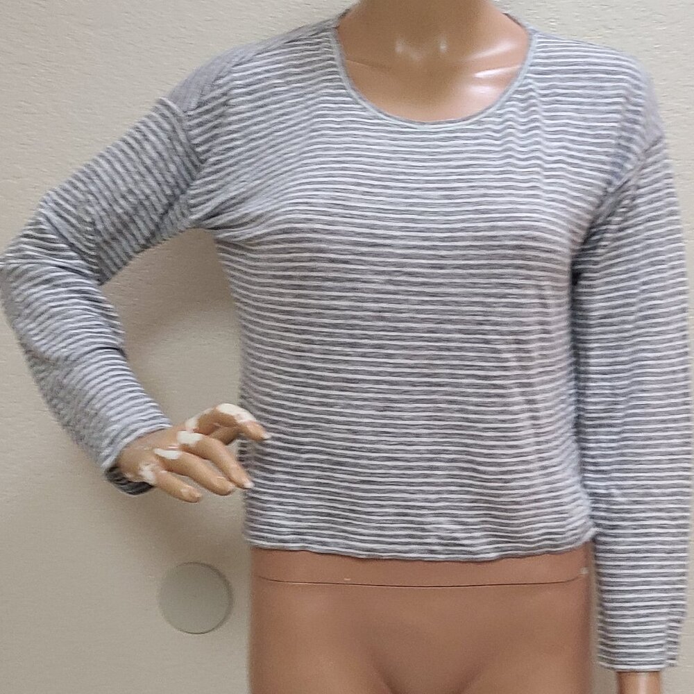 EVERLANE 100% LINEN KNIT STRETCH STRIPED CROPPED BOXY TEE TOP T-SHIRT sz S